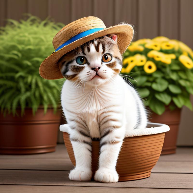 00213-101540958-masterpiece, intricate photo, cute scottish fold kitten with panama hat, sitting in a flower pot, animal photography, hyper real.jpg